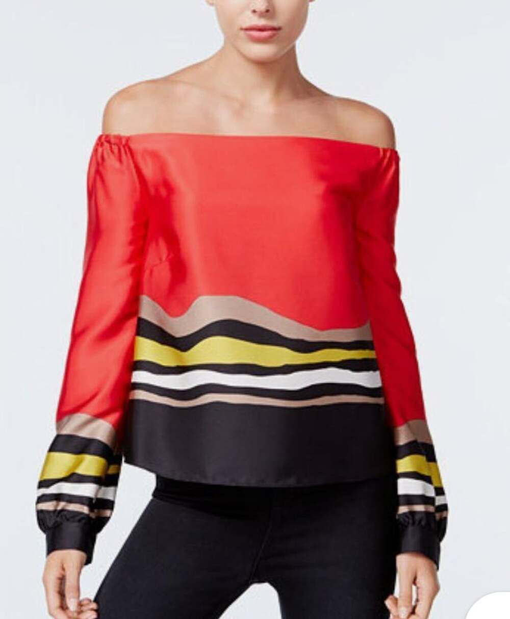 RACHEL Rachel Roy Women's Red Striped Off-the-shoulder Top